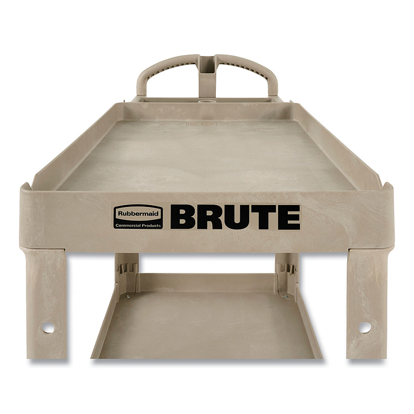 Rubbermaid Commercial BRUTE Heavy-Duty Utility Cart with Lipped Shelves, Plastic, 2 Shelves, 500 lb Capacity, 25.9" x 45.2" x 32.2", Beige (452088BG)