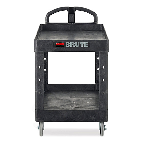 Rubbermaid&reg; BRUTE Heavy-Duty Utility Cart, 2 Lipped Shelves, 500-lb. Capacity, Black (452088BK)