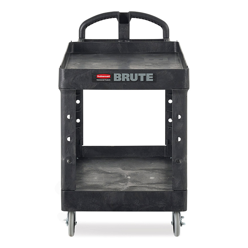 Rubbermaid&reg; BRUTE Heavy-Duty Utility Cart, 2 Lipped Shelves, 500-lb. Capacity, Black (452088BK)