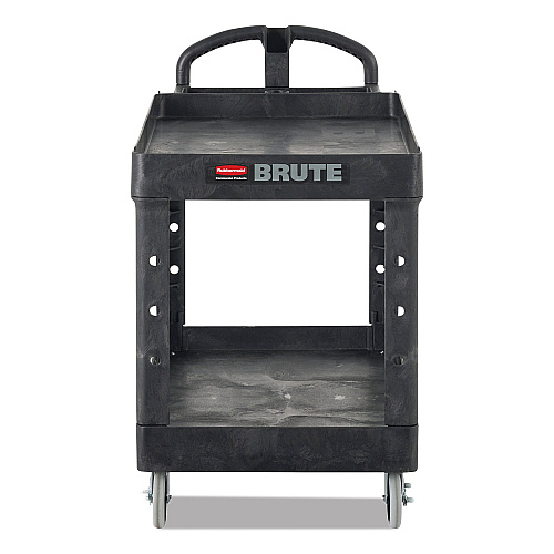 Brute Heavy-duty Utility Cart With Lipped Shelves, Plastic, 2 Shelves, 750 Lb Capacity, 25.25" X 54" X 39.25", Black