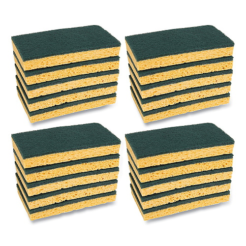 Boardwalk&reg; Medium Duty Scrubbing Sponges, Yellow/Green, 20 Sponges (BWK174)