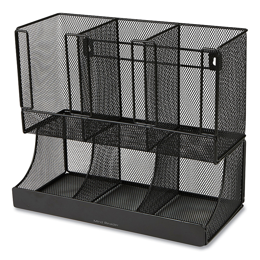 Network Collection 2-tier 6-compartment Coffee Cup And Condiment Countertop Organizer, 5 X 13 X 11.5, Black