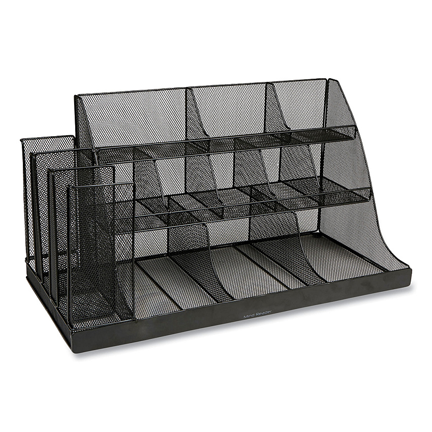 Network Collection 14-compartment Coffee Cup And Condiment Countertop Organizer, 11.61 X 23.9 X 12.76, Black
