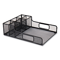 Network Collection Utensil, Napkin And Plate Countertop Organizer, 11.5 X 14.75 X 5.5, Metal, Black