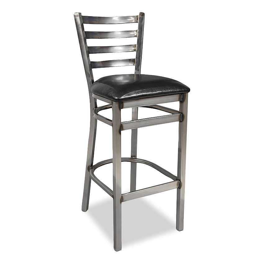 JMC Furniture White Horse Series Barstools, Supports Up to 300 lb, 29.5" Seat Height, Black Seat, Industrial Clear-Coat Steel Back/Frame (WHBSCLR)