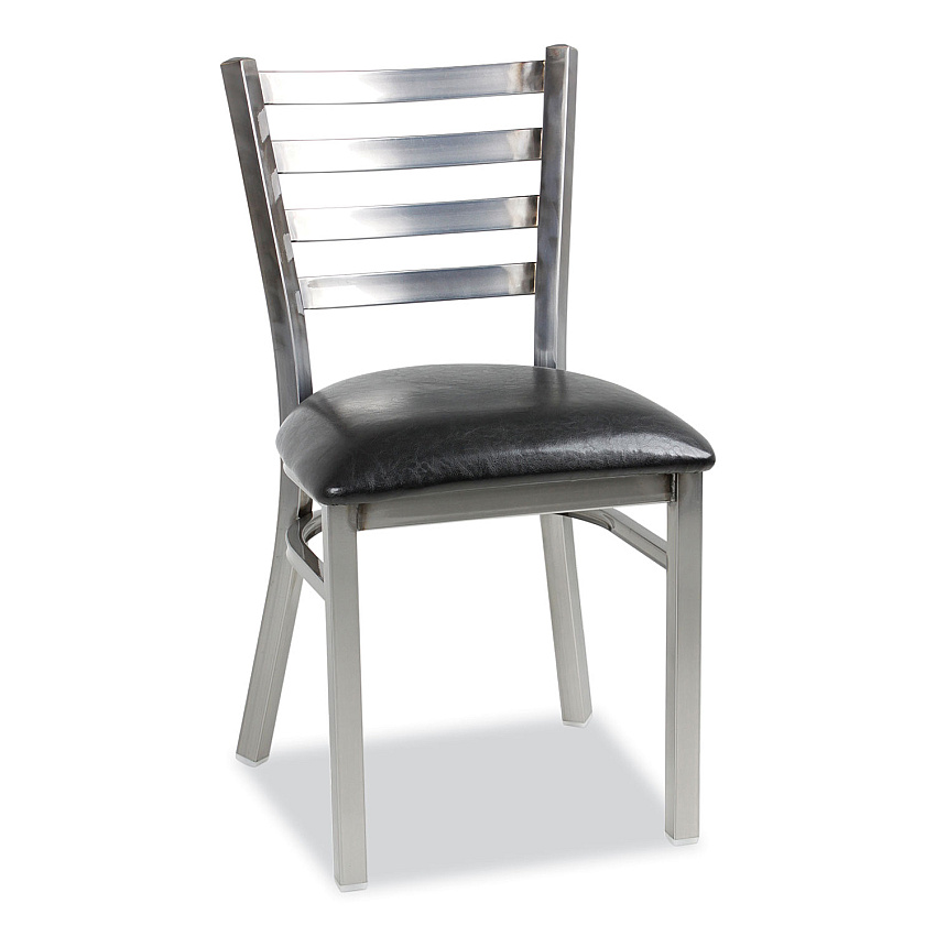 JMC Furniture White Horse Series Side Chairs, Supports Up to 300 lb, 18" Seat Height, Black Seat, Industrial Clear-Coat Steel Back/Frame (WHCCLR)