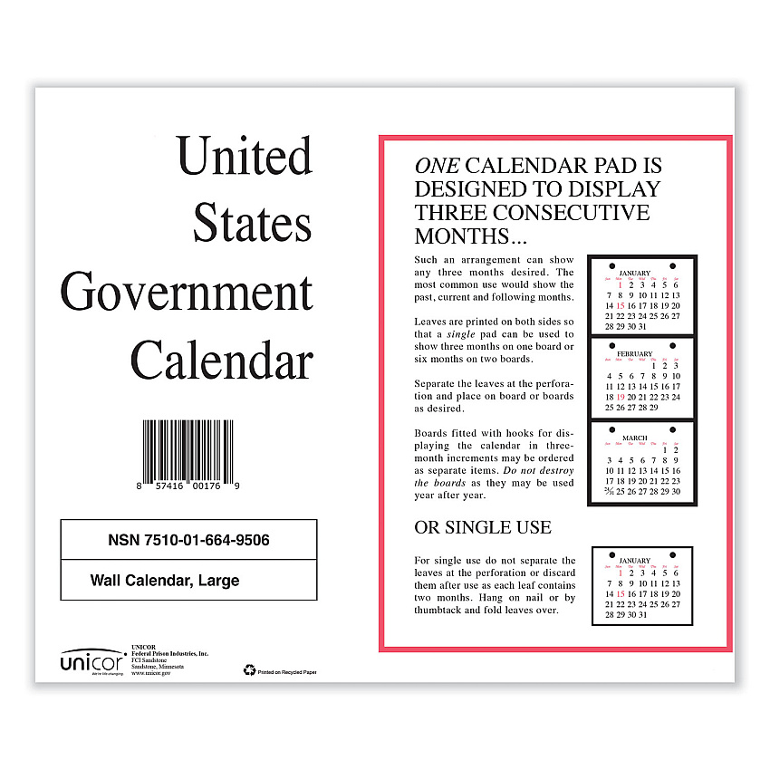 Unicor 7510016649509, Perforated Monthly Wall Calendar, 11 x 8.5, White Sheets, 12-Month (Jan to Dec): 2026, 10/Pack