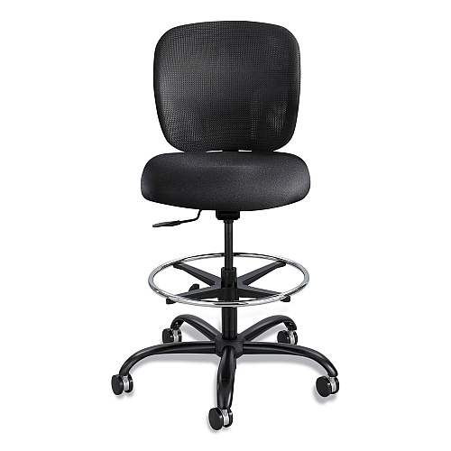 Safco Vue Heavy-Duty Extended-Height Stool, Supports Up to 350 lb, 23" to 32.5" Seat Height, Black Vinyl Seat, Black Base (3394BV)