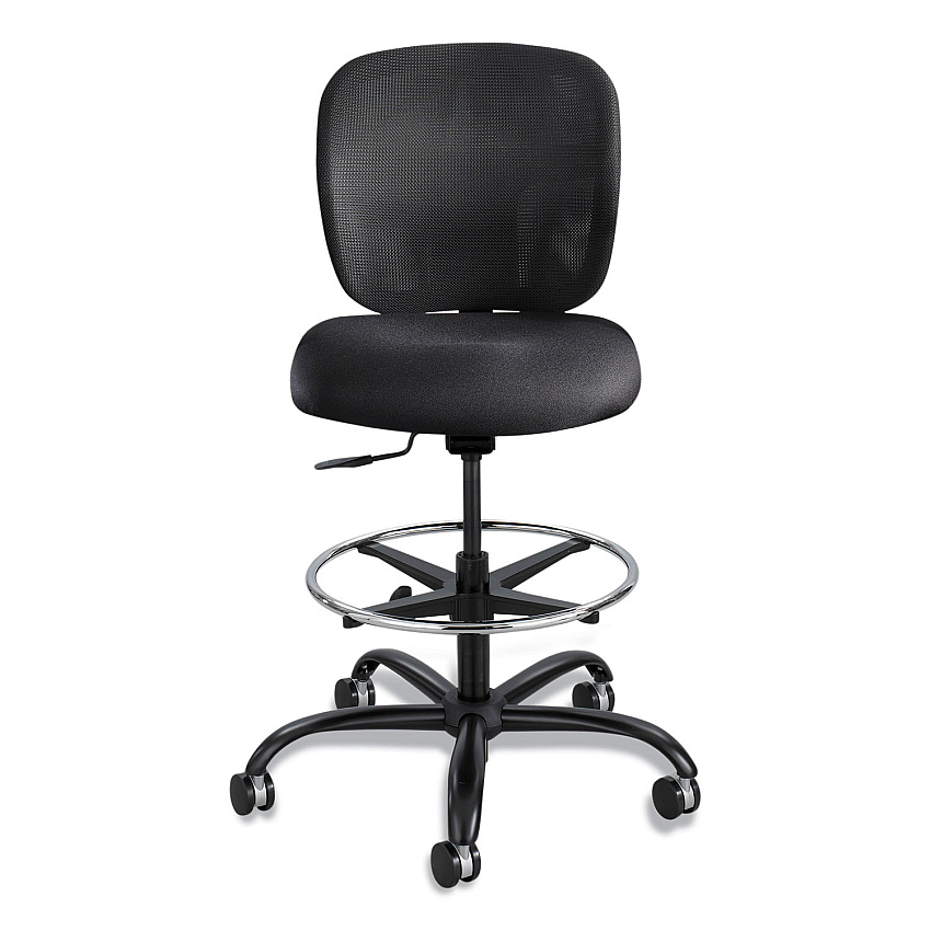 Safco Vue Heavy-Duty Extended-Height Stool, Supports Up to 350 lb, 23" to 32.5" Seat Height, Black Vinyl Seat, Black Base (3394BV)