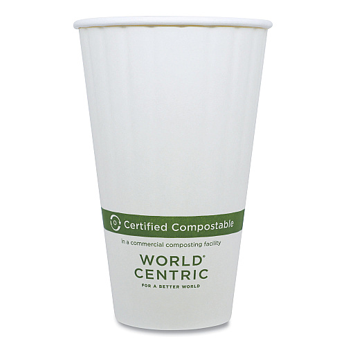 World Centric Double Wall Paper Hot Cups, 16 oz, White, 600/Carton (CUPA16D)