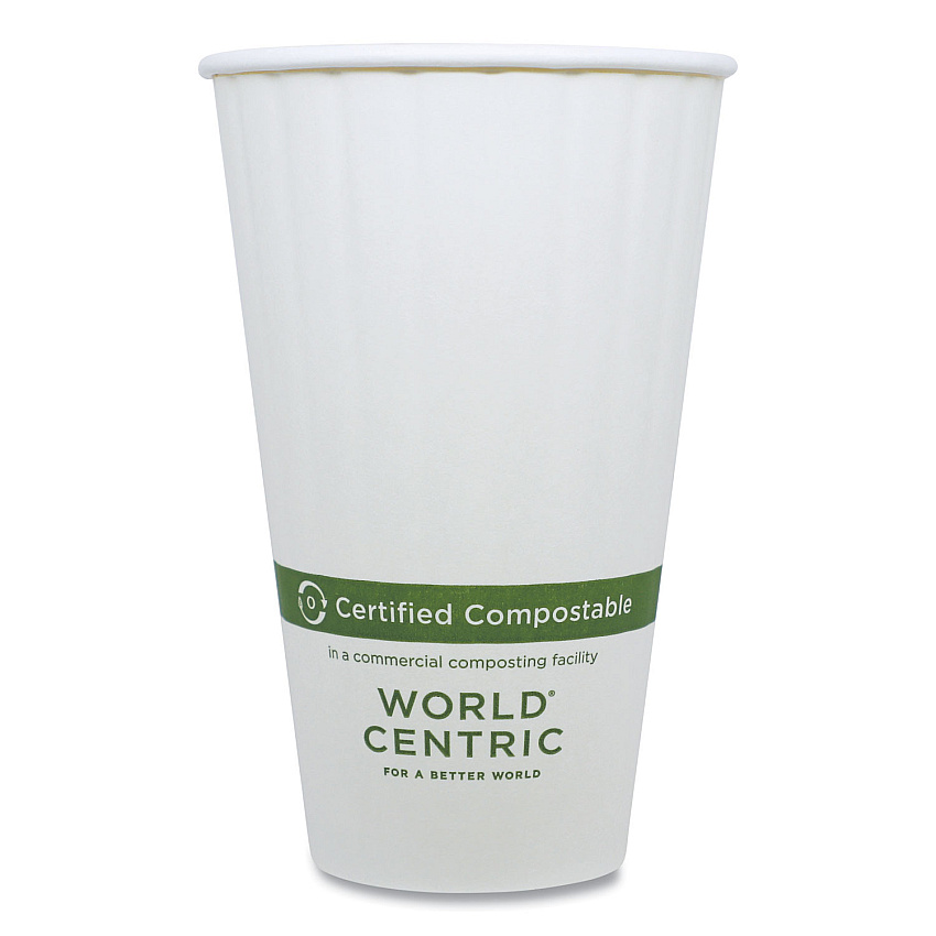 World Centric Double Wall Paper Hot Cups, 16 oz, White, 600/Carton (CUPA16D)