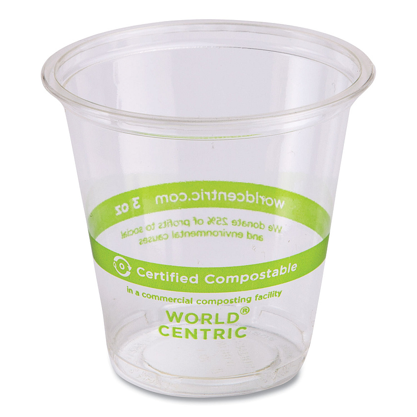 World Centric PLA Clear Cold Cups, 3 oz, Clear, 2,500/Carton (CPCS3)