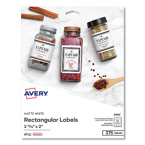 Avery Laser/Inkjet 3.5" Diskette Labels, White, 375/Pack (6490)