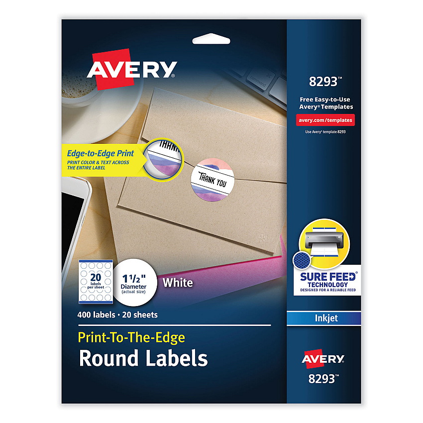Avery 8293 High Visibility Round Labels, 1 1/2 dia, White, 400/Pack