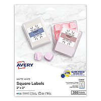 Avery Square Labels with Sure Feed and TrueBlock, 2 x 2, White, 300/Pack (22806)