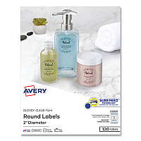 Avery Round Print-to-the Edge Labels with Sure Feed and Easy Peel, 2" dia, Glossy Clear, 120/PK (22825)