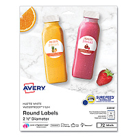 Avery Durable White ID Labels w/ Sure Feed, 2.5" dia, White, 72/Pk (22856)