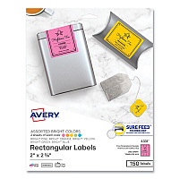 Avery Printable Color Labels with Sure Feed and Easy Peel, 2 x 2.63, Assorted Colors, 15/Sheet, 10 Sheets/Pack (4331)