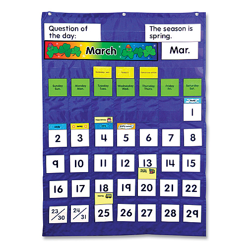 Carson-Dellosa Complete Calendar and Weather Pocket Chart, 51 Pockets, 26 x 37.25, Blue (158003)