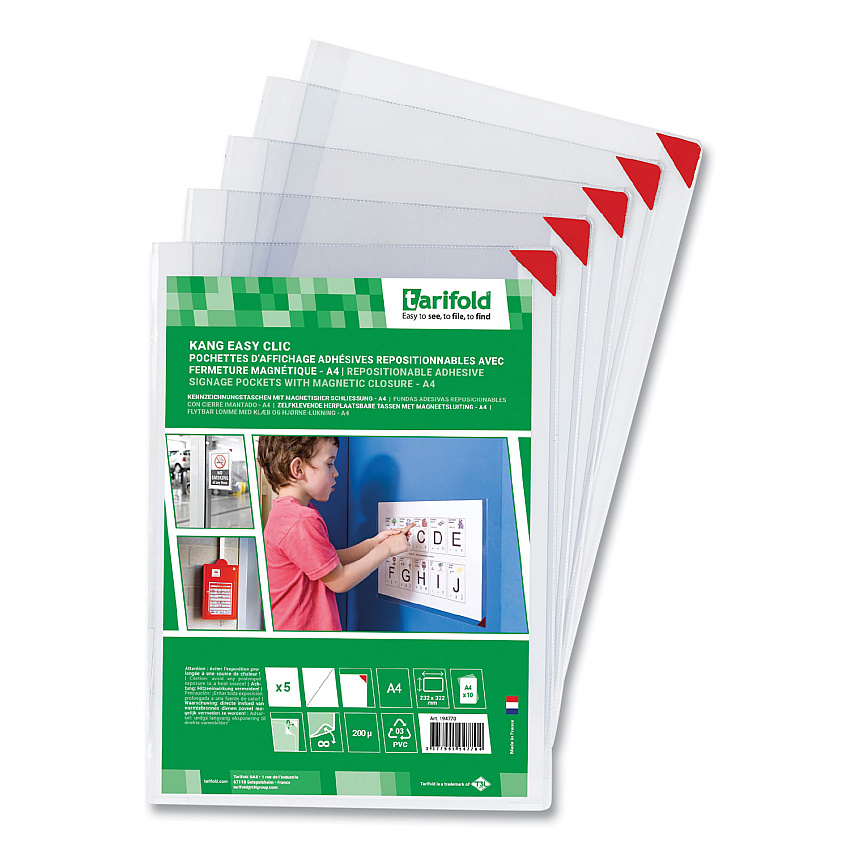Tarifold Kang Magnetic Closure Repositionable Pocket, 14 x 11, Clear Frame, 5/Pack (P194750)