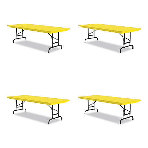 Correll Adjustable Folding Tables, Rectangular, 72" x 30" x 22" to 32", Yellow Top, Black Legs, 4/Pallet (RA3072284P)