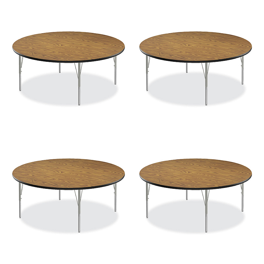 Correll Height Adjustable Activity Tables, Round, 60" x 19" to 29", Medium Oak Top, Gray Legs, 4/Pallet (60TFRD06954P)
