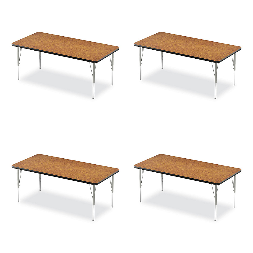 Correll Adjustable Activity Table, Rectangular, 60" x 30" x 19" to 29", Medium Oak Top, Black Legs, 4/Pallet (3060TF06954P)
