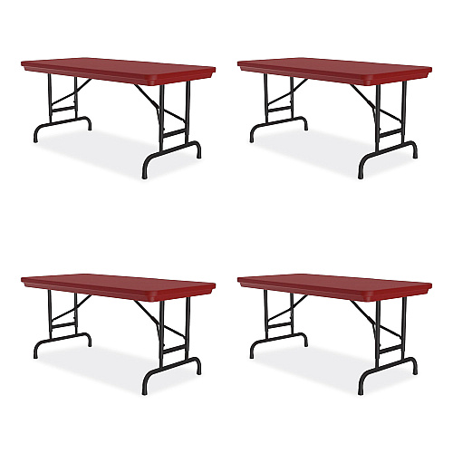 Correll Adjustable Folding Table, Rectangular, 48" x 24" x 22" to 32", Red Top, Black Legs, 4/Pallet (RA2448254P)