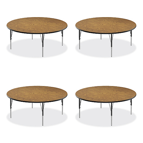 Correll Height Adjustable Activity Tables, Round, 60" x 19" to 29", Medium Oak Top, Black Legs, 4/Pallet (60TFRD0695K4)