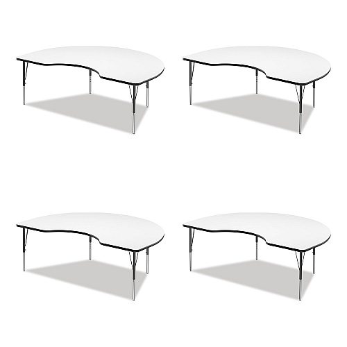 Correll Markerboard Activity Table, Kidney Shape, 72" x 48" x 19" to 29", White Top, Black Legs, 4/Pallet (4872DE80954P)
