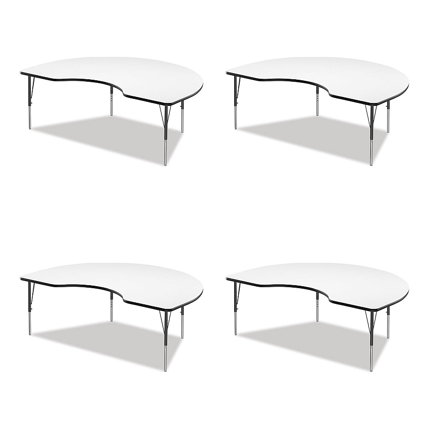 Correll Markerboard Activity Table, Kidney Shape, 72" x 48" x 19" to 29", White Top, Black Legs, 4/Pallet (4872DE80954P)