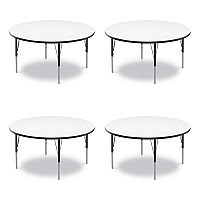 Correll Dry Erase Markerboard Activity Tables, Round, 42" x 19" to 29", White Top, Black Legs, 4/Pallet (42DERD80954P)