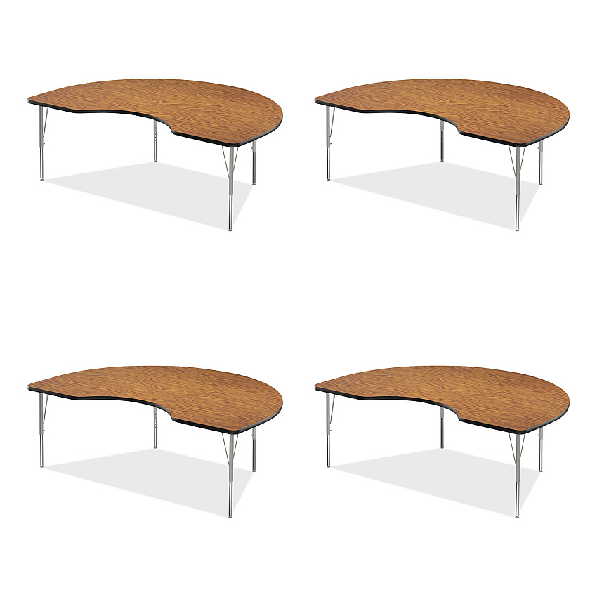Correll Adjustable Activity Table, Kidney Shape, 72" x 48" x 19" to 29", Medium Oak Top, Gray Legs, 4/Pallet (4872TF06954P)