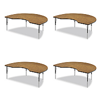 Correll Adjustable Activity Tables, Kidney Shape, 72" x 48" x 19" to 29", Oak Top, Black Legs, 4/Pallet (4872TF0695K4)
