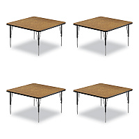 Correll Adjustable Activity Tables, Square, 48" x 48" x 19" to 29", Medium Oak Top, Black Legs, 4/Pallet (4848TF0695K4)