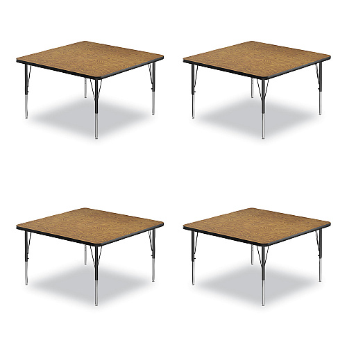 Correll Adjustable Activity Tables, Square, 48" x 48" x 19" to 29", Medium Oak Top, Black Legs, 4/Pallet (4848TF0695K4)