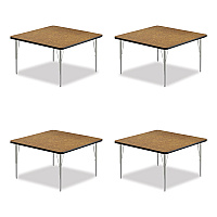Correll Adjustable Activity Tables, Square, 48" x 48" x 19" to 29", Medium Oak Top, Silver Legs, 4/Pallet (4848TF06954P)