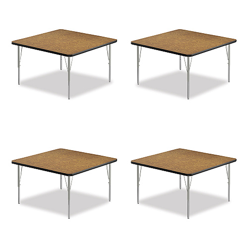 Correll Adjustable Activity Tables, Square, 48" x 48" x 19" to 29", Medium Oak Top, Silver Legs, 4/Pallet (4848TF06954P)