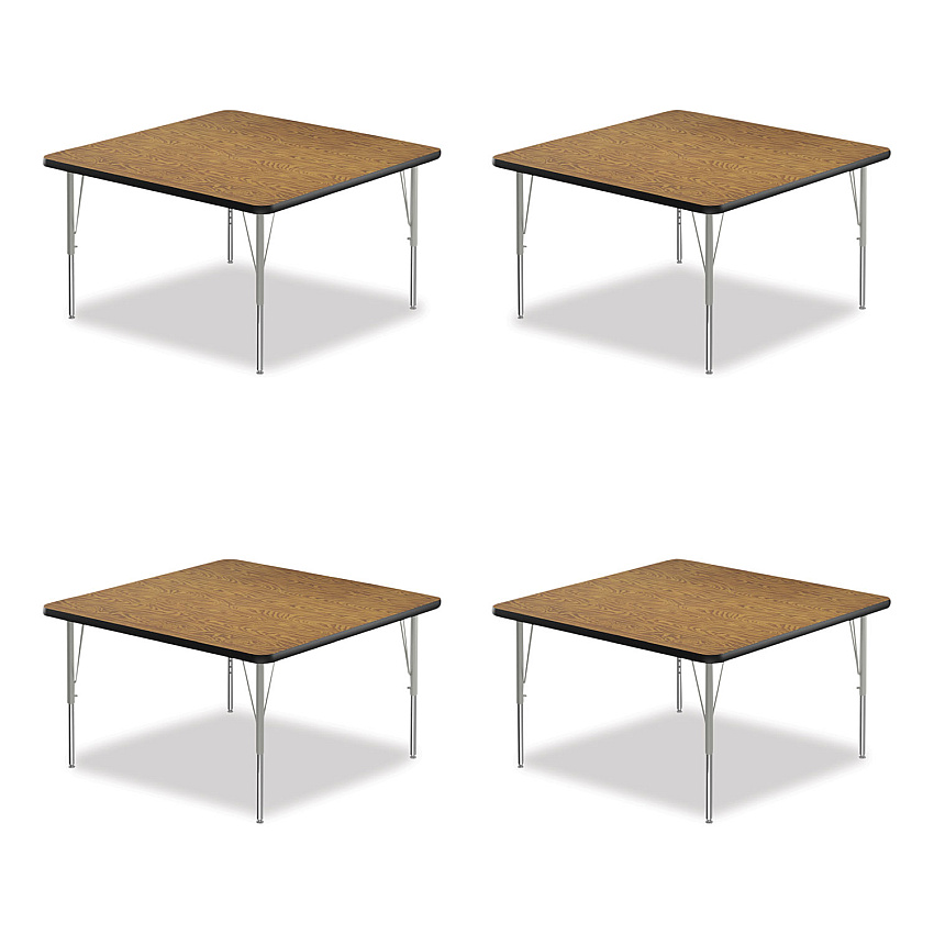 Correll Adjustable Activity Tables, Square, 48" x 48" x 19" to 29", Medium Oak Top, Silver Legs, 4/Pallet (4848TF06954P)
