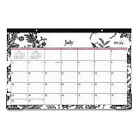 Blue Sky Analeis Academic Year Desk Pad Calendar, Floral Artwork, 17 x 11, White/Black/Coral Sheets, 12-Month (July-June): 2025-2026 (130617)