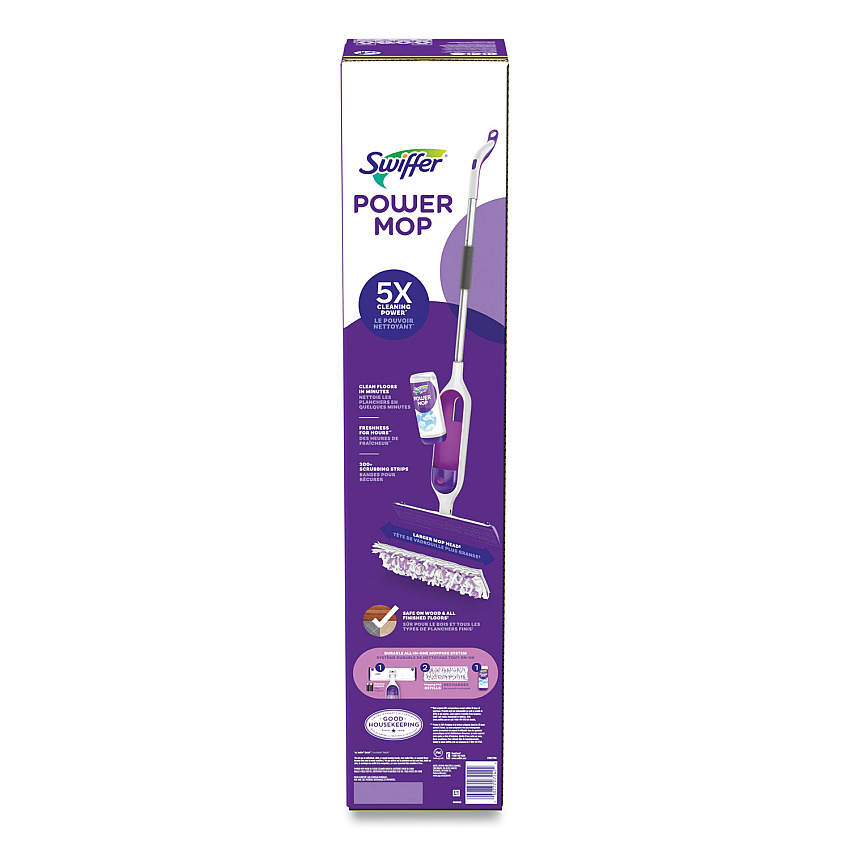 Swiffer PowerMop Starter Kit, 15.4 x 5.3 White/Purple Cloth Head, 26" Silver Aluminum Handle (07242)