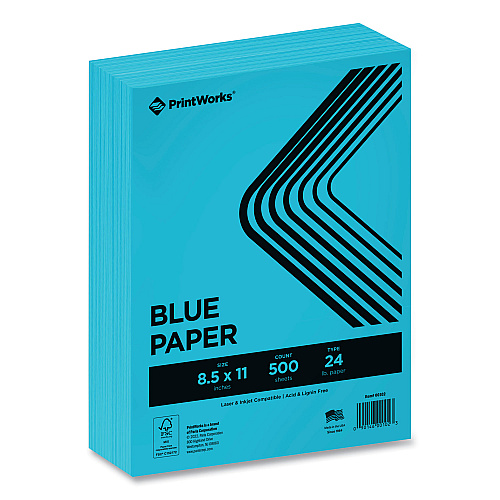 Printworks Professional Color Paper, 24 lb Text Weight, 8.5 x 11, Blue, 500/Ream (00102)