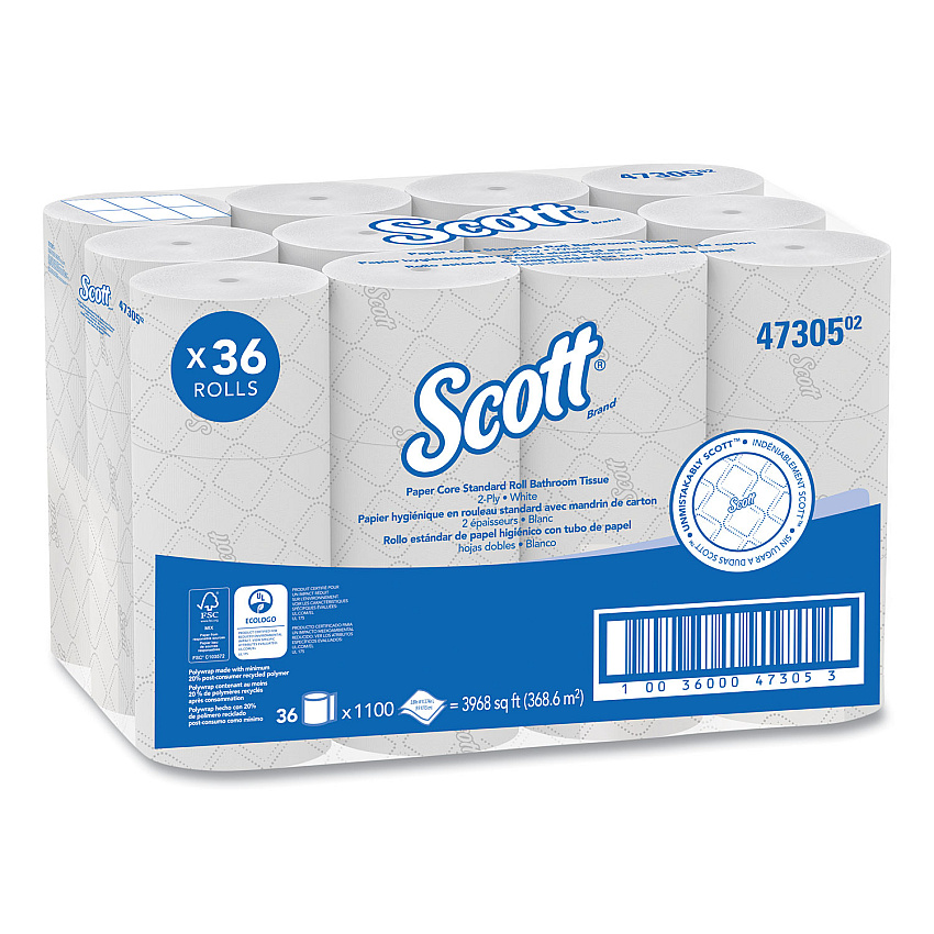 Scott&reg; Small Core High Capacity Toilet Paper, 2-Ply, 1100 Sheets, 36 Rolls (47305)
