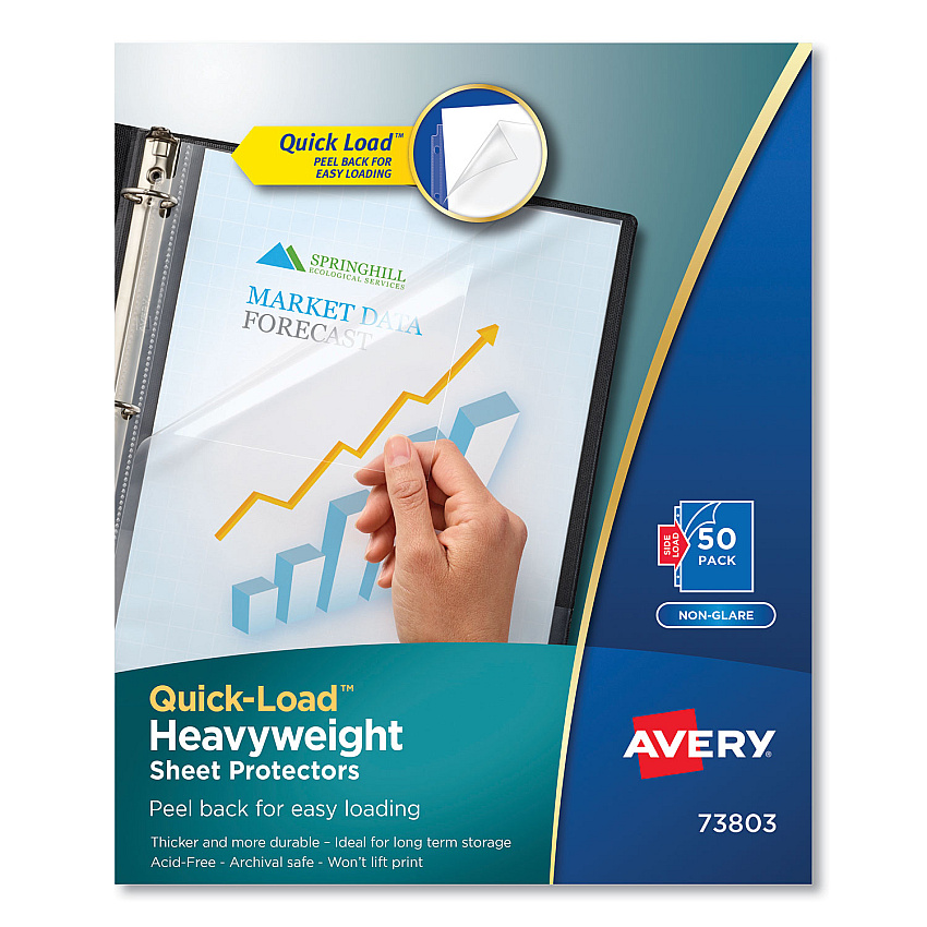 Avery Quick Top and Side Loading Sheet Protectors, Letter, Non-Glare, 50/Box (73803)