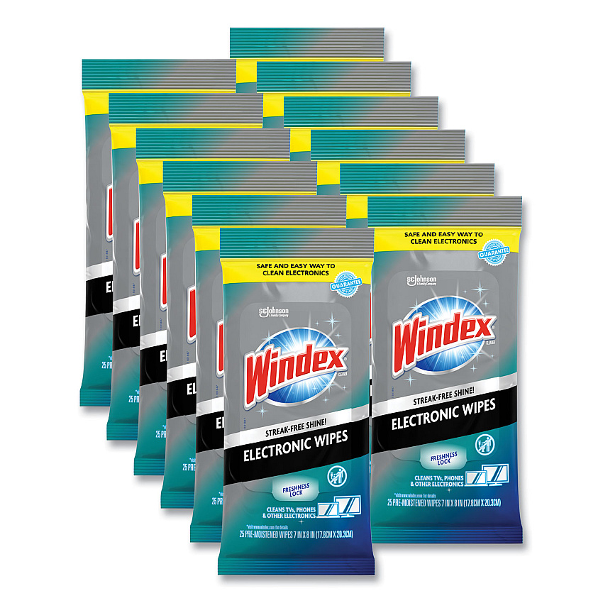 Windex&reg; Electronics Cleaning Wipes, 1-Ply, 25 Wipe Pack, 12 Packs (319248)