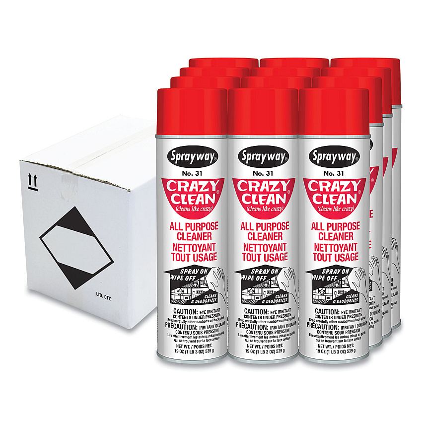 Sprayway Crazy Clean All Purpose Cleaner, Floral Scent, 19 oz Aerosol Spray, Dozen (031)
