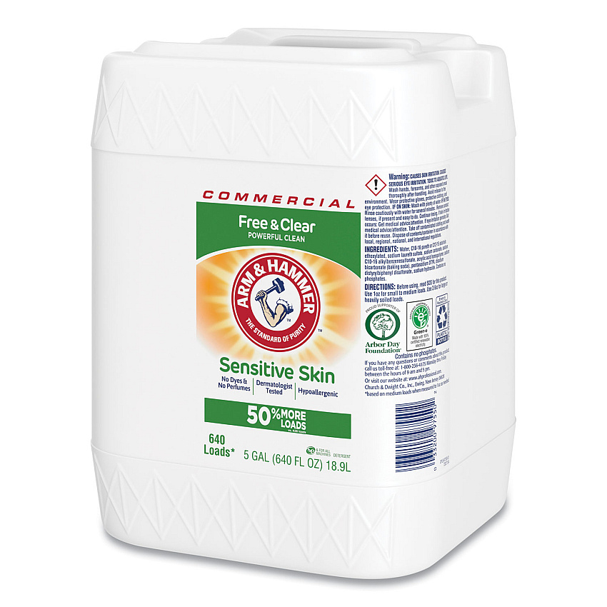 Arm & Hammer HE Compatible Liquid Detergent, Unscented, 640 Loads, Free and Clear Scent, 5 gal Jug (3320097550)