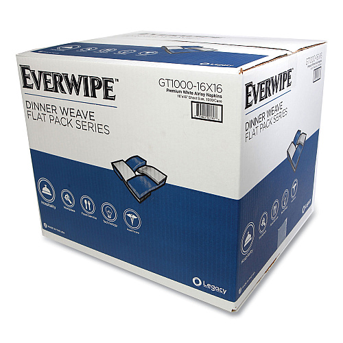 Everwipe Premium Linen-Like Guest Towel Napkins Flat Pack, 2-Ply, 16" x 16", White, 1,000/Carton (GT100016X16)