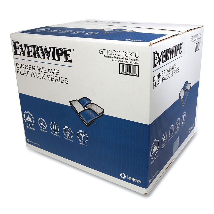Everwipe Premium Linen-Like Guest Towel Napkins Flat Pack, 2-Ply, 16" x 16", White, 1,000/Carton (GT100016X16)