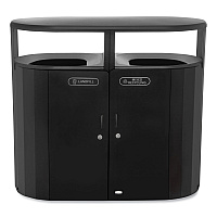 RESIST Dual Stream Waste and Recycling Container, 46 gal, Metal, Black